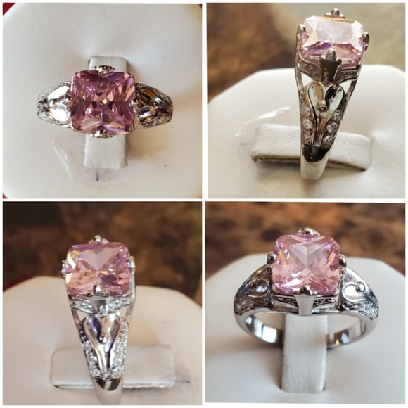 Genuine 3ct Pink & White Sapphire Ring Size 6 - Picture 2 of 8